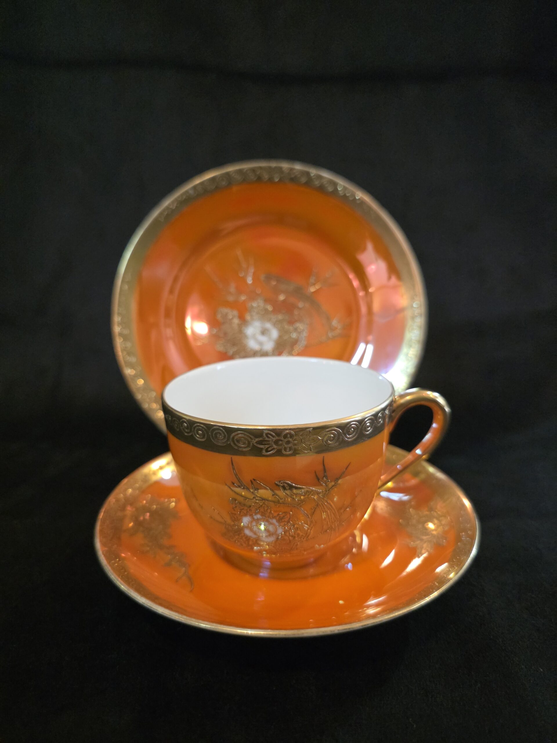 オールドノリタケオレンジ金盛トリオ49K-49