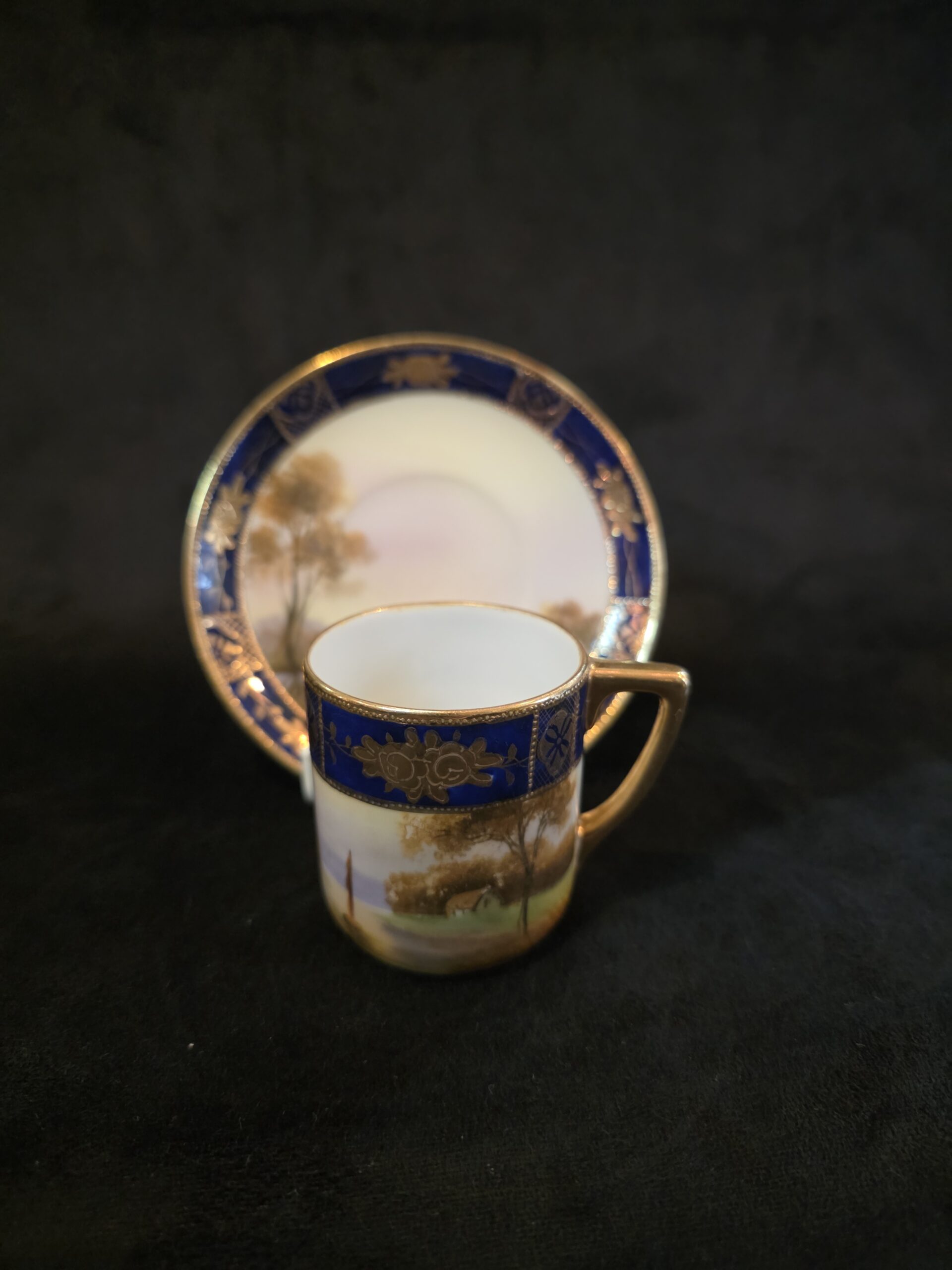 オールドノリタケ　金盛風景文デミタスカップ＆ソーサ　49K-64